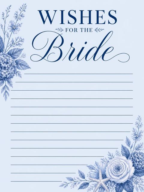 Wishes page in the Indigo Watercolor Coastal Bridal Shower design