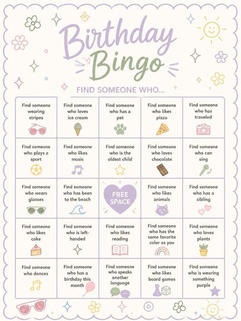 Bingo grid in the Doodle Motif Pastel 5th Birthday design