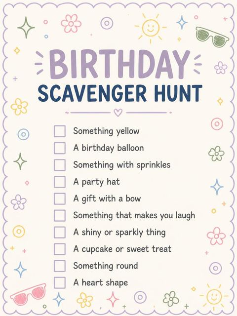 Scavenger hunt in the Doodle Motif Pastel 5th Birthday design
