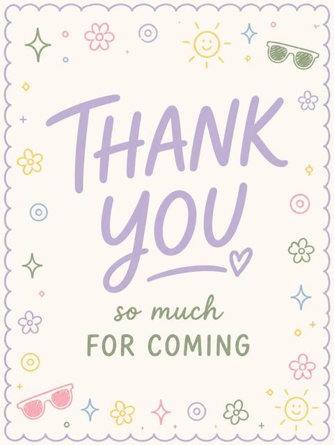 Thank-you flat in the Doodle Motif Pastel 5th Birthday design