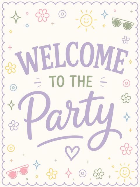 Welcome sign in the Doodle Motif Pastel 5th Birthday design