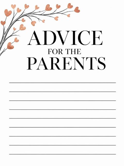 Advice card in the Rose Gold Heart Tree Baby Shower design
