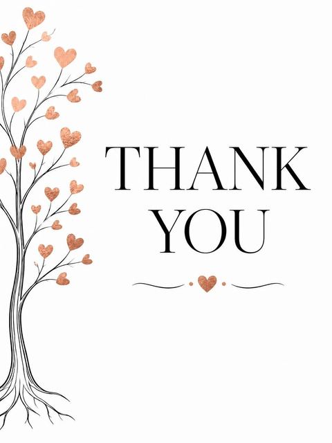 Thank-you flat in the Rose Gold Heart Tree Baby Shower design