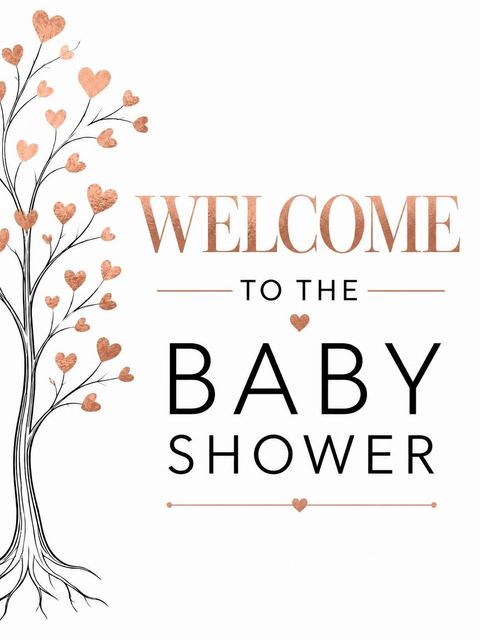 Welcome sign in the Rose Gold Heart Tree Baby Shower design