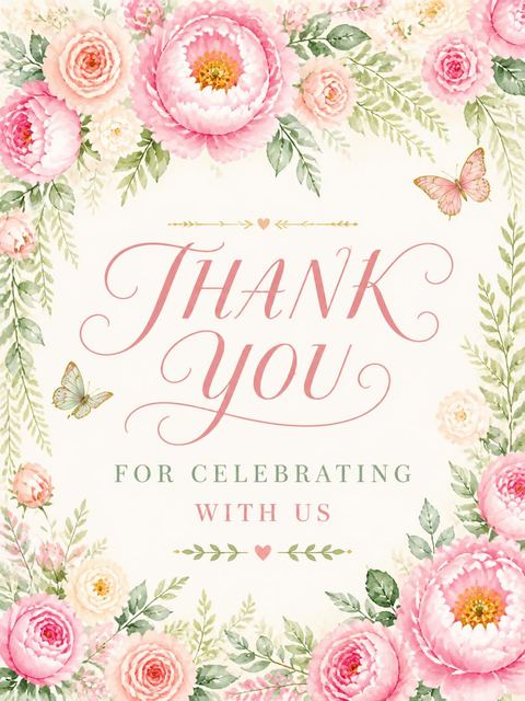 Thank-you flat in the Floral Bridal Shower design