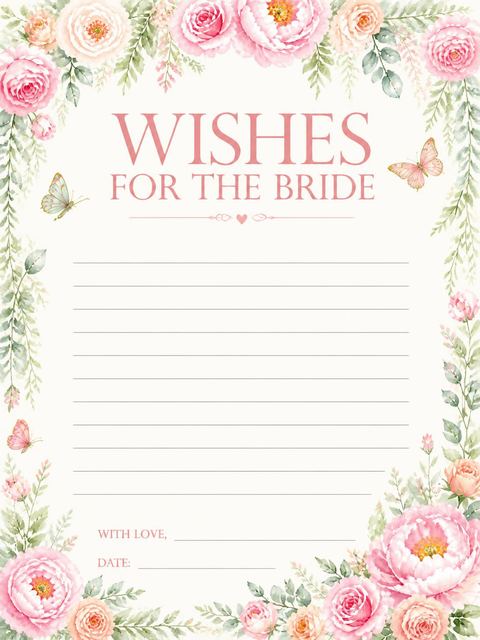 Wishes page in the Floral Bridal Shower design