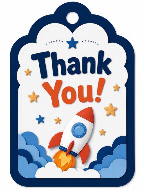 Thank-you flat in the Dino Astronaut Rocket Ship 5th Birthday design