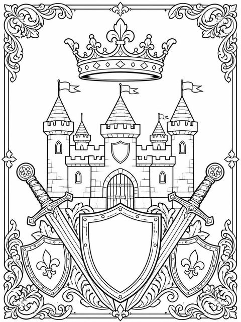 Coloring sheet in the Gold Foil Medieval Crest 10th Birthday design