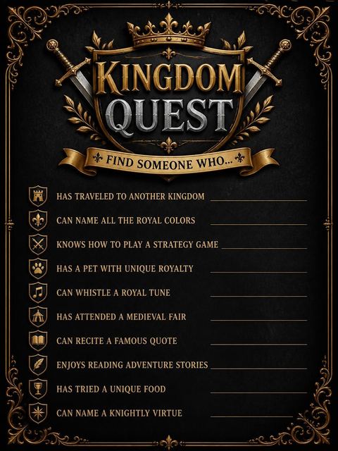 Scavenger hunt in the Gold Foil Medieval Crest 10th Birthday design