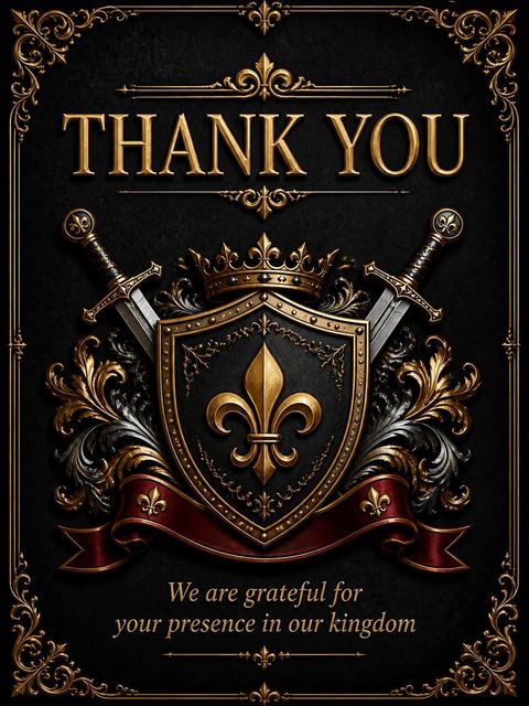 Thank-you flat in the Gold Foil Medieval Crest 10th Birthday design