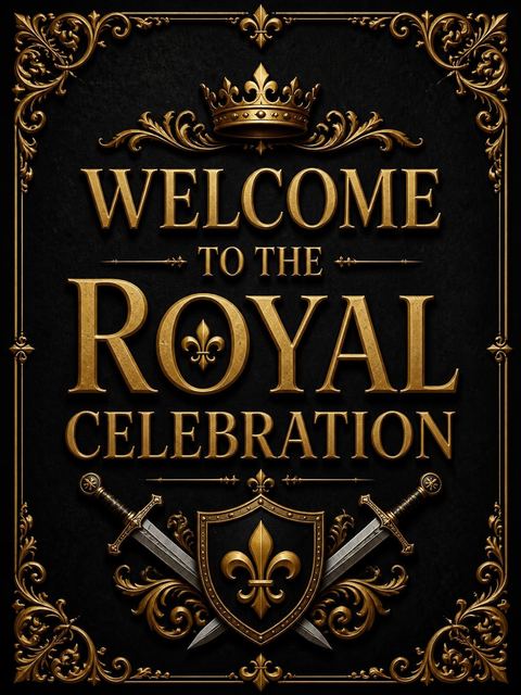 Welcome sign in the Gold Foil Medieval Crest 10th Birthday design