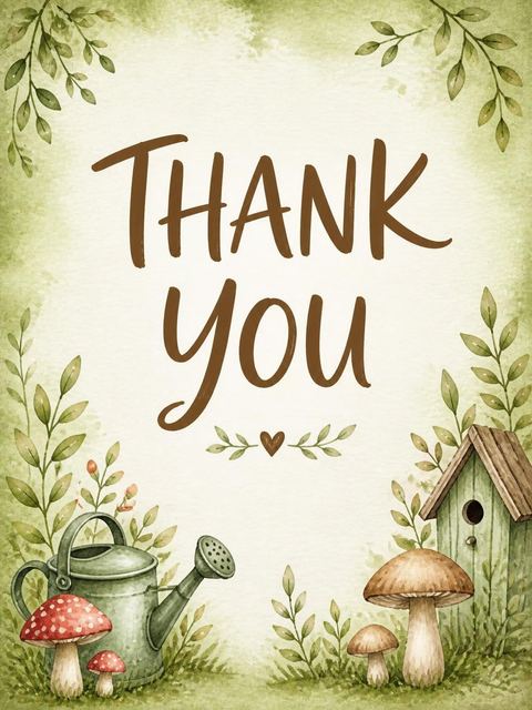 Thank-you flat in the Watercolor Gnome Woodland 2nd Birthday design