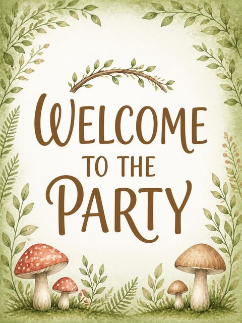 Welcome sign in the Watercolor Gnome Woodland 2nd Birthday design