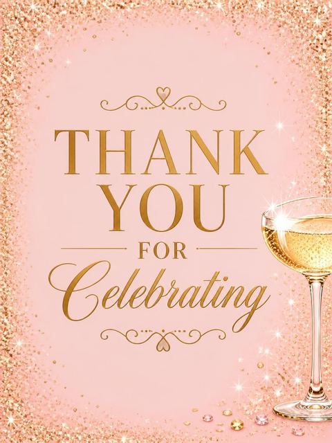 Thank-you flat in the Gold Champagne 21st Birthday design