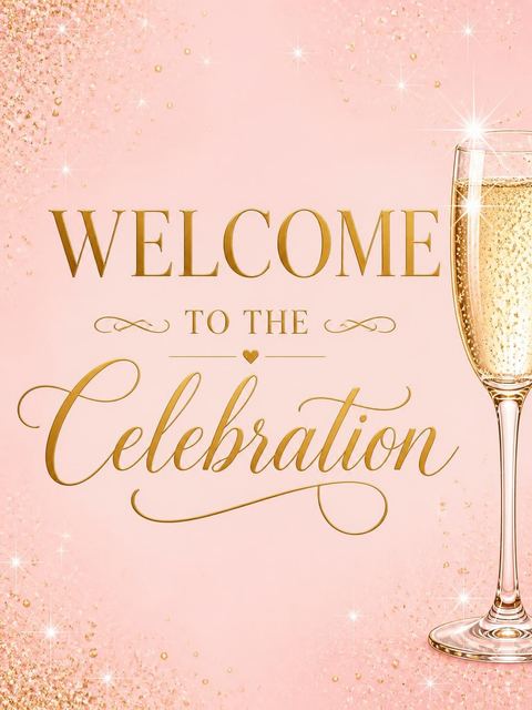 Welcome sign in the Gold Champagne 21st Birthday design