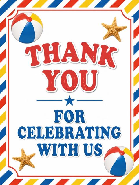 Thank-you flat in the Beach Ball Beach Party Invitation design