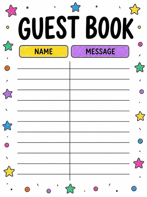 Guest sign-in sheet in the Crayon Doodle Art 7th Birthday design