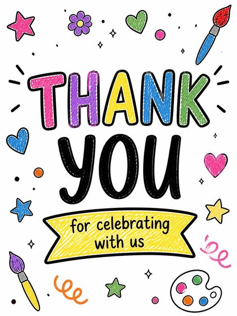 Thank-you flat in the Crayon Doodle Art 7th Birthday design