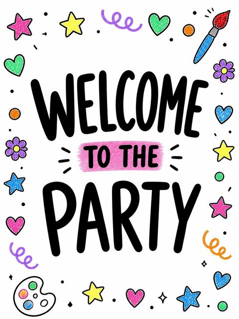 Welcome sign in the Crayon Doodle Art 7th Birthday design