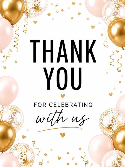 Thank-you flat in the Metallic Gold Balloon 60th Birthday design