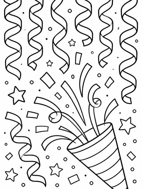 Coloring sheet in the Colorful Confetti Streamer 65th Birthday design