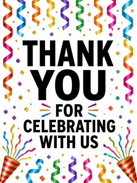 Thank-you flat in the Colorful Confetti Streamer 65th Birthday design