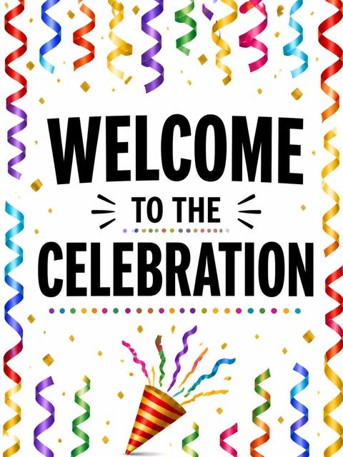 Welcome sign in the Colorful Confetti Streamer 65th Birthday design