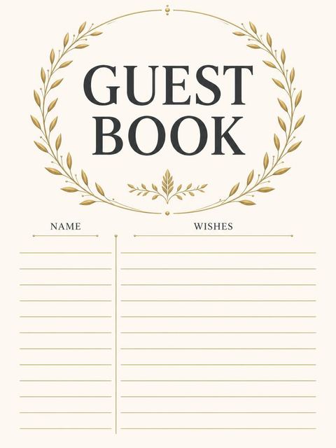 Guest sign-in sheet in the Gold Laurel Initial 80th Birthday design
