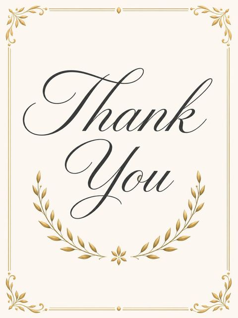 Thank-you flat in the Gold Laurel Initial 80th Birthday design