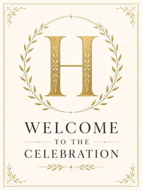 Welcome sign in the Gold Laurel Initial 80th Birthday design