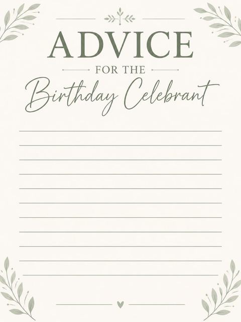 Advice card in the Sage Green Minimalist 65th Birthday design