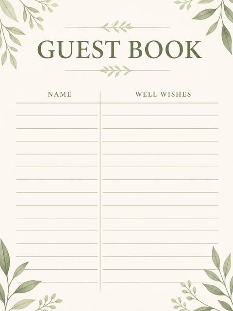 Guest sign-in sheet in the Sage Green Minimalist 65th Birthday design