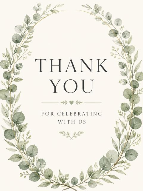 Thank-you flat in the Watercolor Eucalyptus Wreath Bridal Shower design