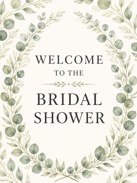 Welcome sign in the Watercolor Eucalyptus Wreath Bridal Shower design