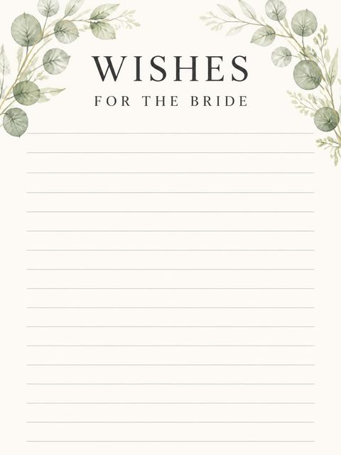 Wishes page in the Watercolor Eucalyptus Wreath Bridal Shower design