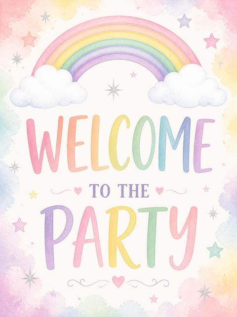 Welcome sign in the Watercolor Rainbow 10th Birthday Invitation design