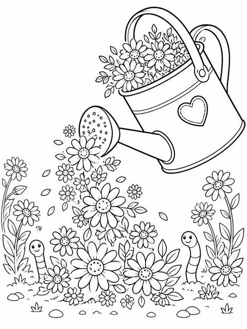 Coloring sheet in the Watercolor Daisy Garden 6th Birthday design
