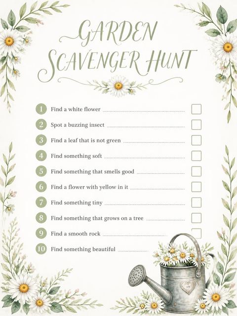 Scavenger hunt in the Watercolor Daisy Garden 6th Birthday design