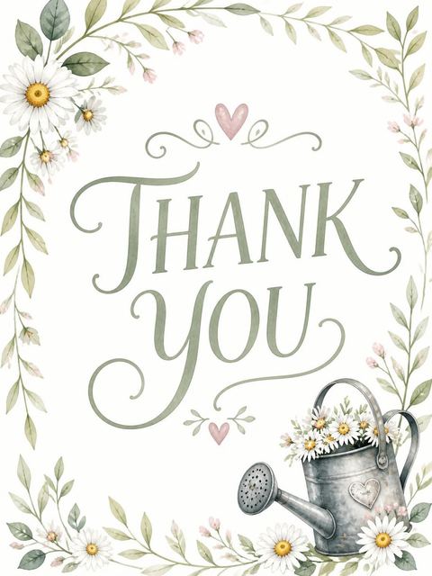Thank-you flat in the Watercolor Daisy Garden 6th Birthday design