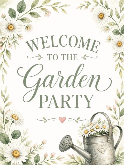 Welcome sign in the Watercolor Daisy Garden 6th Birthday design