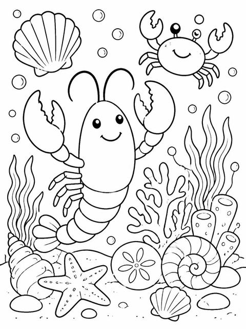Coloring sheet in the Watercolor Lobster Nautical 4th Birthday design