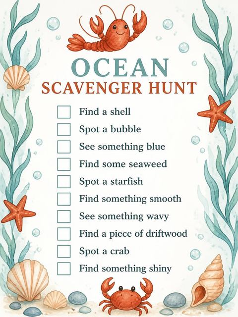 Scavenger hunt in the Watercolor Lobster Nautical 4th Birthday design