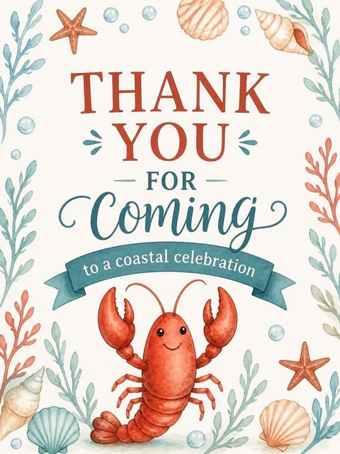 Thank-you flat in the Watercolor Lobster Nautical 4th Birthday design