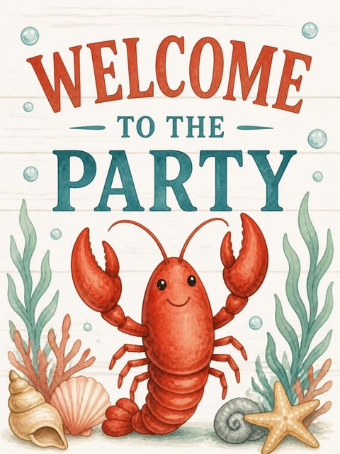 Welcome sign in the Watercolor Lobster Nautical 4th Birthday design
