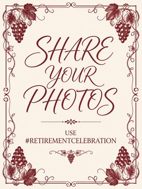 Hashtag card in the Vineyard Retirement Toast design
