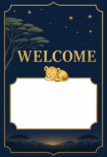 Place card in the Navy Gold Lion Safari 1st Birthday design