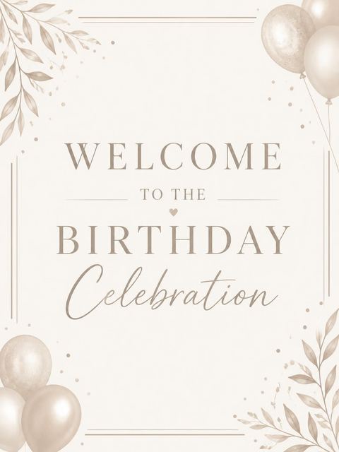 Welcome sign in the Minimalist Champagne 45th Birthday Invitation design