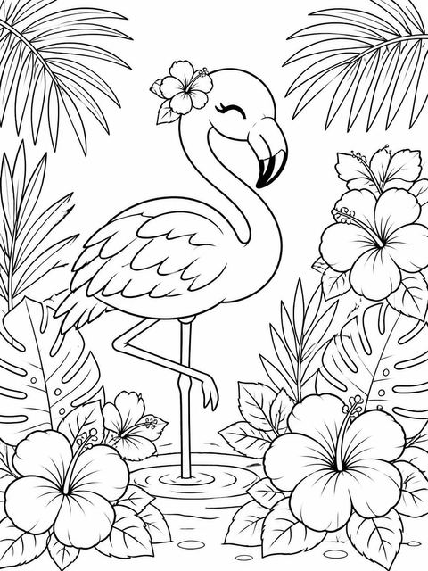 Coloring sheet in the Watercolor Flamingo Tropical 6th Birthday design