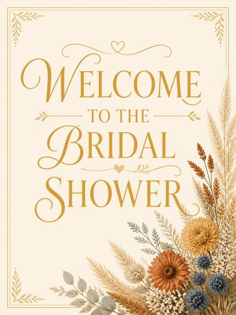Welcome sign in the Dried Floral Pampas Bridal Shower design