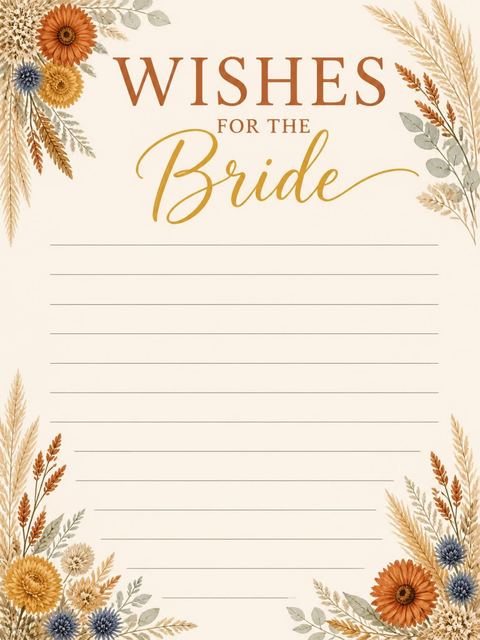 Wishes page in the Dried Floral Pampas Bridal Shower design